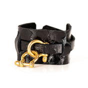 Premium leather Italian alligator gator reptile texture punch-through clasp charm manacles shackles arm gear accessories black gold