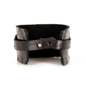 Premium leather Italian alligator gator reptile texture punch-through clasp charm manacles shackles arm gear accessories black gold