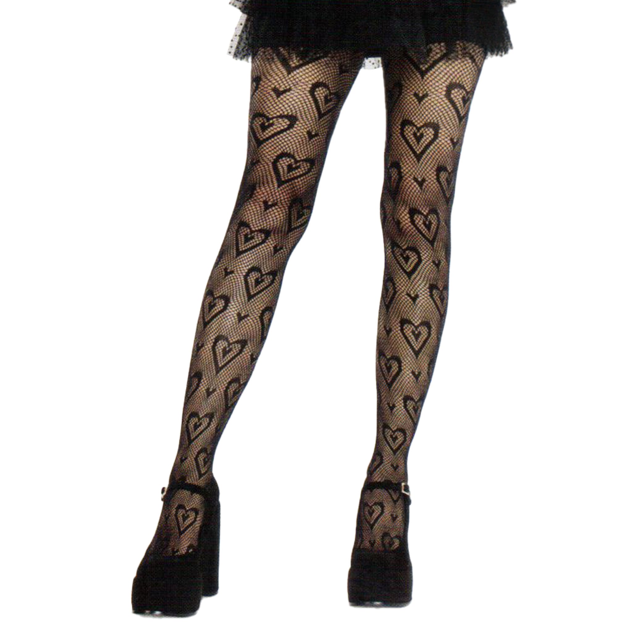 Nylon spandex elastane hosiery pantyhose tights fishnet fish-net fish net heart double double-heart pattern stretchy intimates valentines gifts gift black