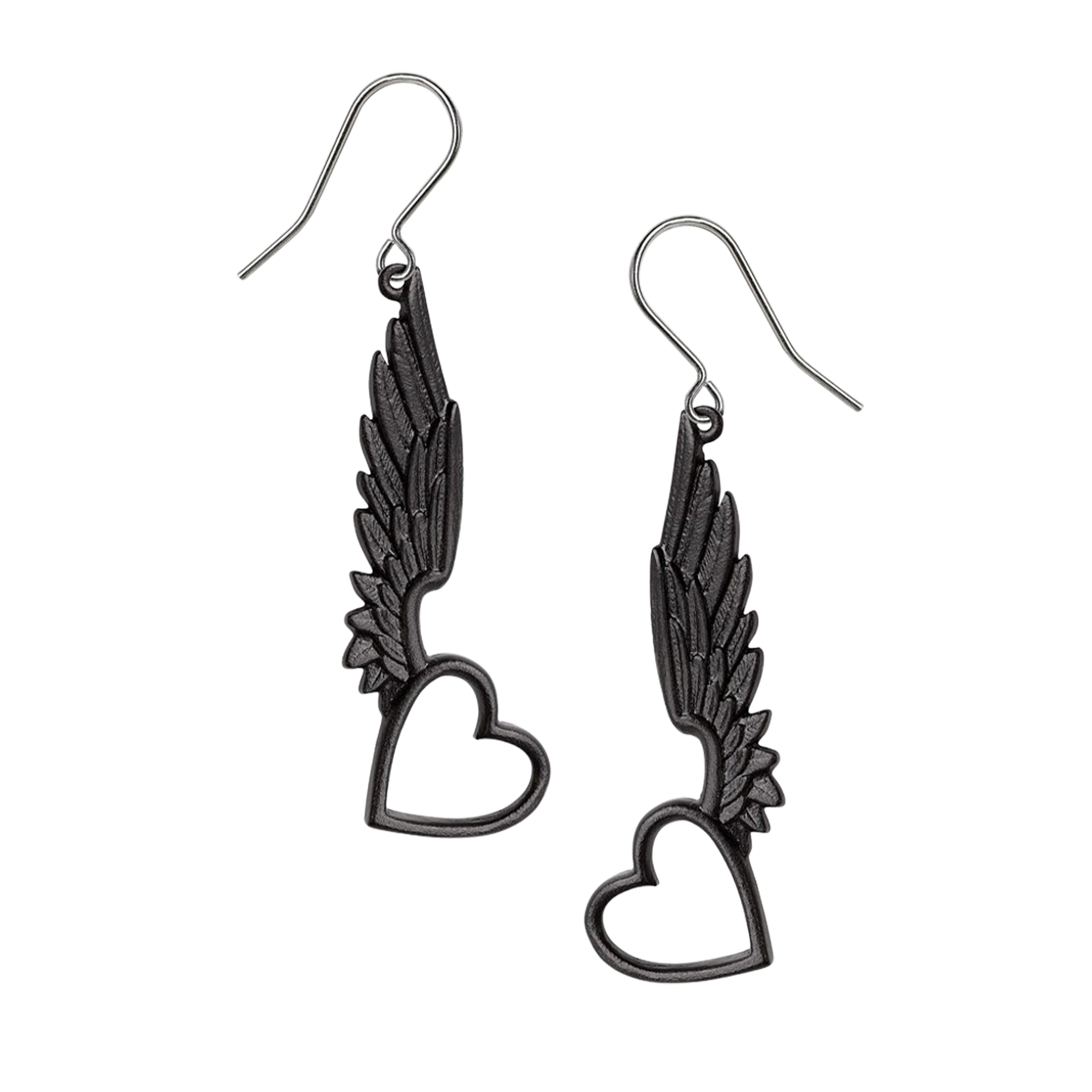 Wings of Love Heart Dangle Earrings