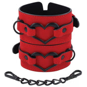 Red Wrist Cuffs with Black Heart & Chain Hardware