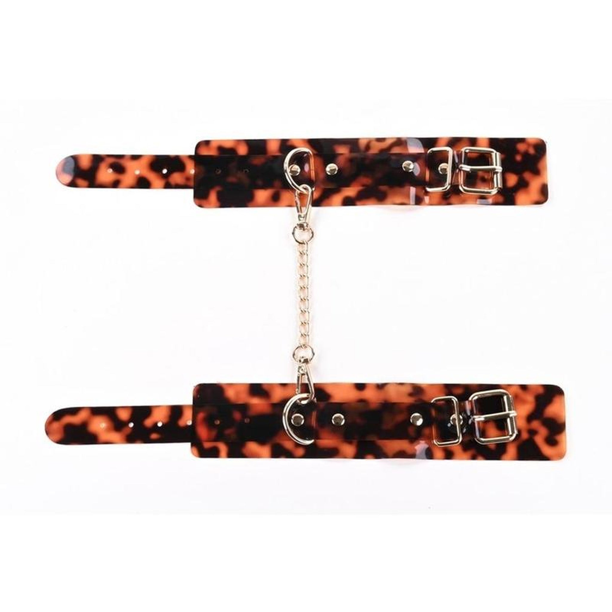 Animal Print PVC Wrist Cuffs with Gold Connecting Chain
