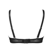 Polyester elastane satin intimates lingerie bra balcony embossed spiderweb underwire support fitted strappy adjustable straps spider spider-web black-widow goth gothic halloween pleasure comfortable sexy alluring female femme feminine women black