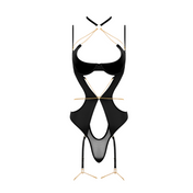 high-waisted cut-out teddy with dangling chains and satin finishl sexy fetish wear bold edgy intimate set fetish factory