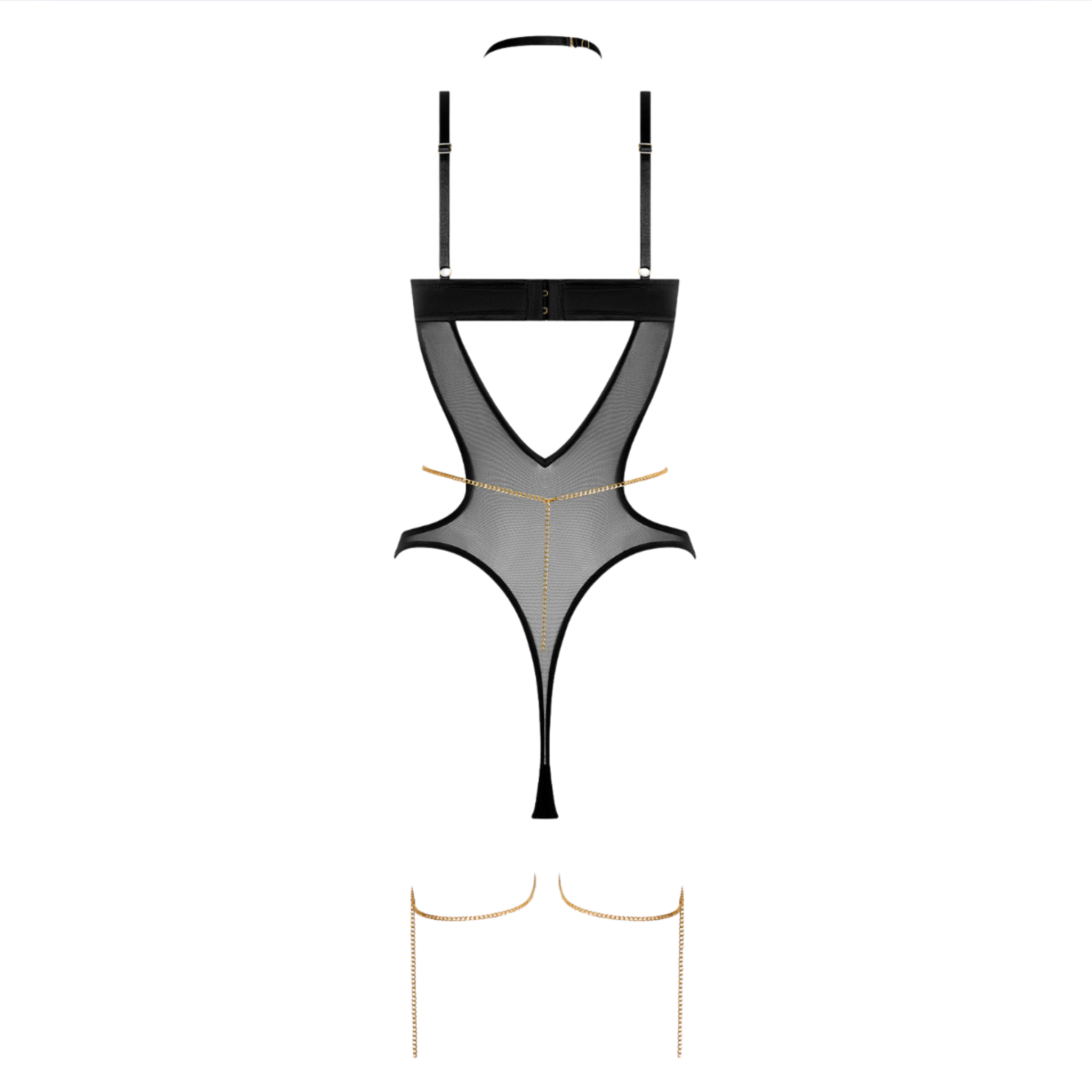 high-waisted cut-out teddy with dangling chains and satin finishl sexy fetish wear bold edgy intimate set fetish factory
