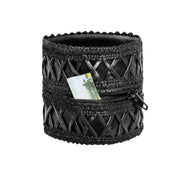 Criss Cross Wetlook Snap Zipper Wrist Wallet Cuff Black