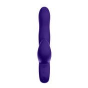 Purple triple-action rabbit vibrator, internal & external thumping, waterproof, rechargeable, ergonomic design.