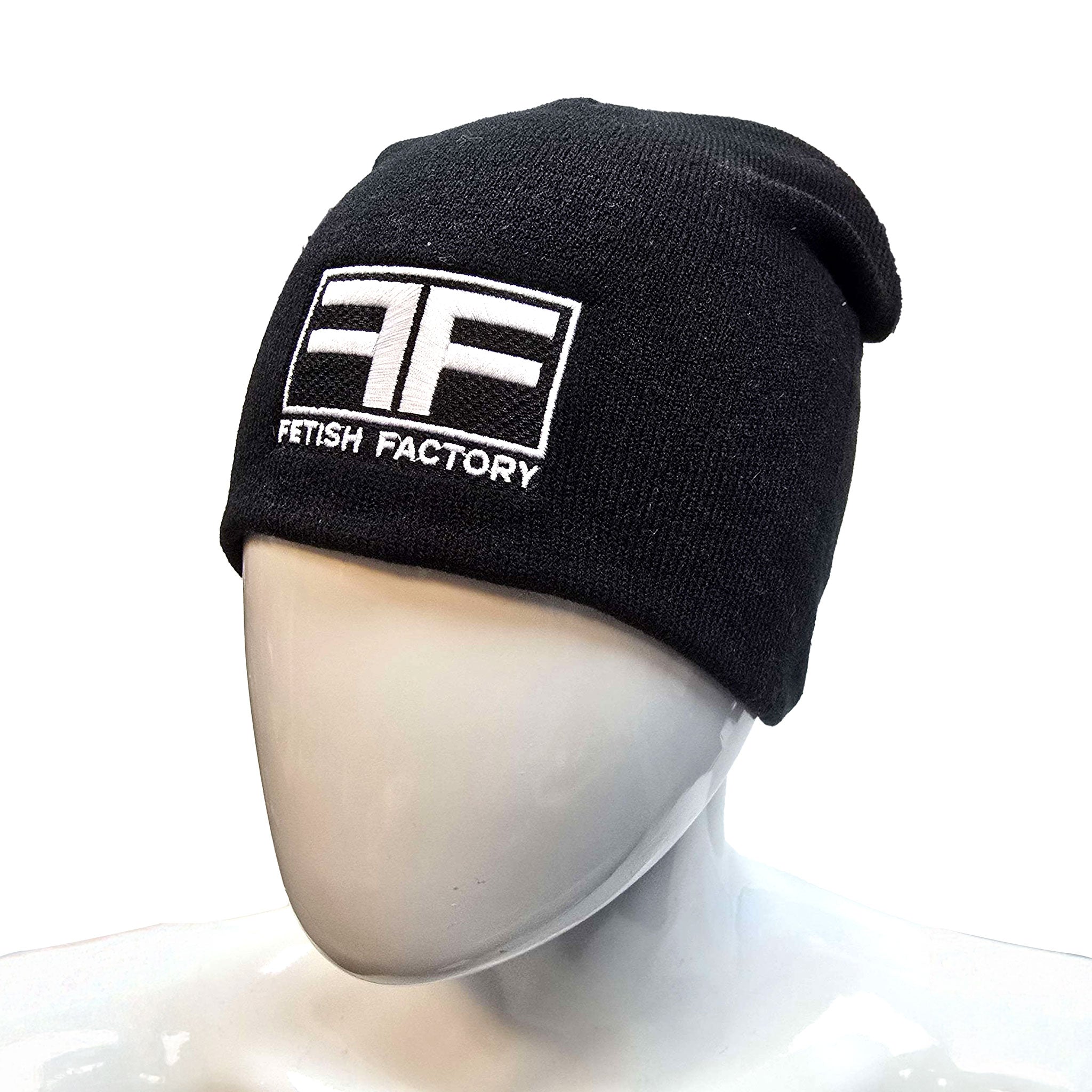 Acrylic knitted headgear head-hear head gear hat cap skull skull cap skullcap beanie stretchy FF-logo fetish-factory logo logo-gear embroidered accessories black