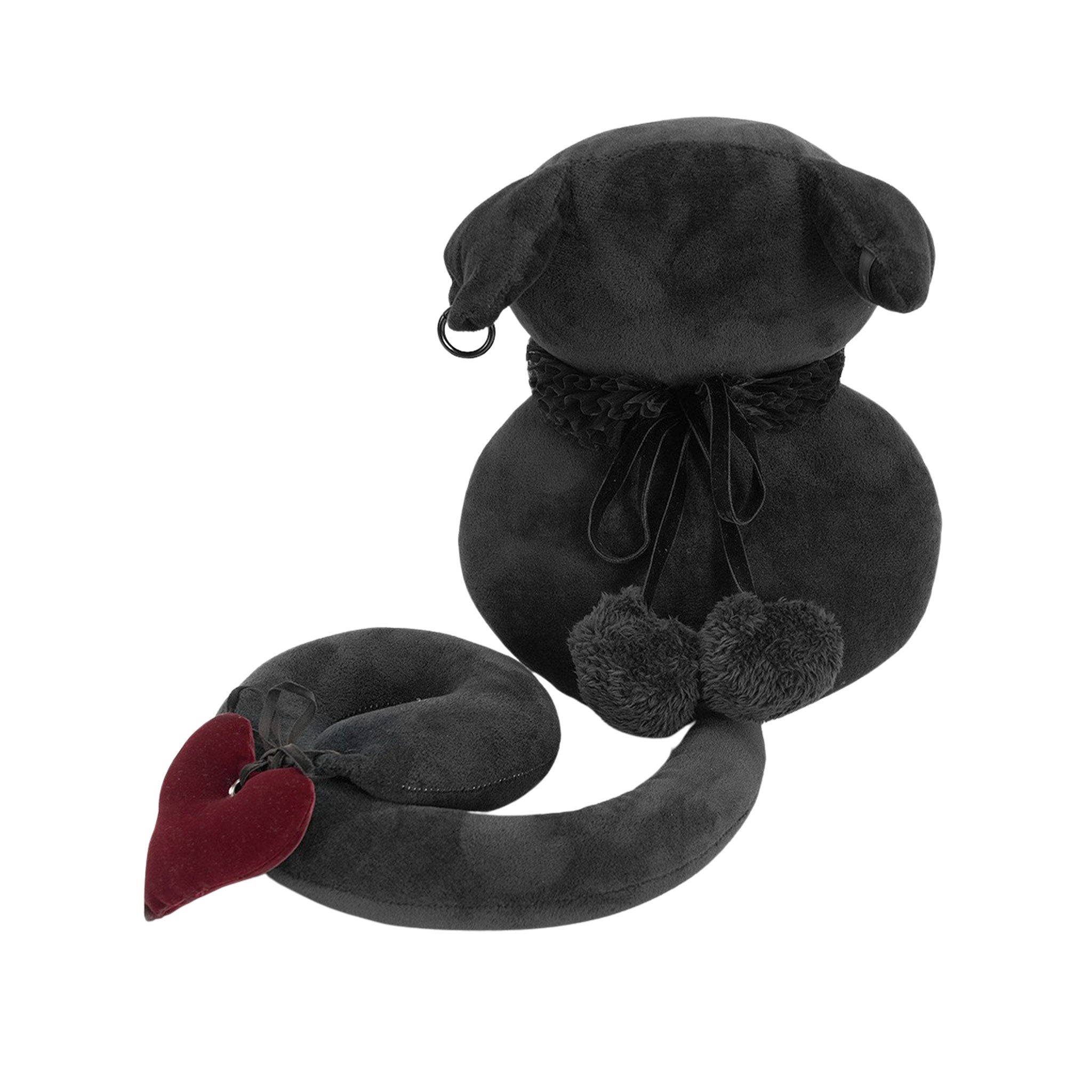 Cotton plush padding velvet ruffled raff mesh fur furry fuzzy balls cat kitty hugger toy faceless floppy ears earring removable O-ring long tail heart-tipped ribbon throw-pillow punk goth gothic loli lolita poms removable costumes cosplay accessories gifts pet-play valentines valentine's halloween stuffed animal black