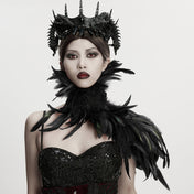 Feathers feathered dyed-feathers satin polyester polyamide lace acrylic-beads satin-ribbon accessories collar choker shoulder neckpiece neck-piece neck-collar neck-choker tie-on asymmetrical flowing cascade cascading elegance elegant theatrical allure alluring dramatic drama luxury luxurious soft standout striking fetish fashion alt-fashion goth gothic avant-garde unique costume cosplay fancy classy party natural animal bird black