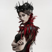 Feathers feathered dyed-feathers satin polyester polyamide lace acrylic-beads satin-ribbon accessories collar choker shoulder neckpiece neck-piece neck-collar neck-choker tie-on asymmetrical flowing cascade cascading elegance elegant theatrical allure alluring dramatic drama luxury luxurious soft standout striking fetish fashion alt-fashion goth gothic avant-garde unique costume cosplay fancy classy party natural animal bird black red