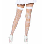 Nylon spandex hosiery intimates stockings thigh-high thigh-hi fishnet fish net fish-net fence fencenet satin-bow bow white