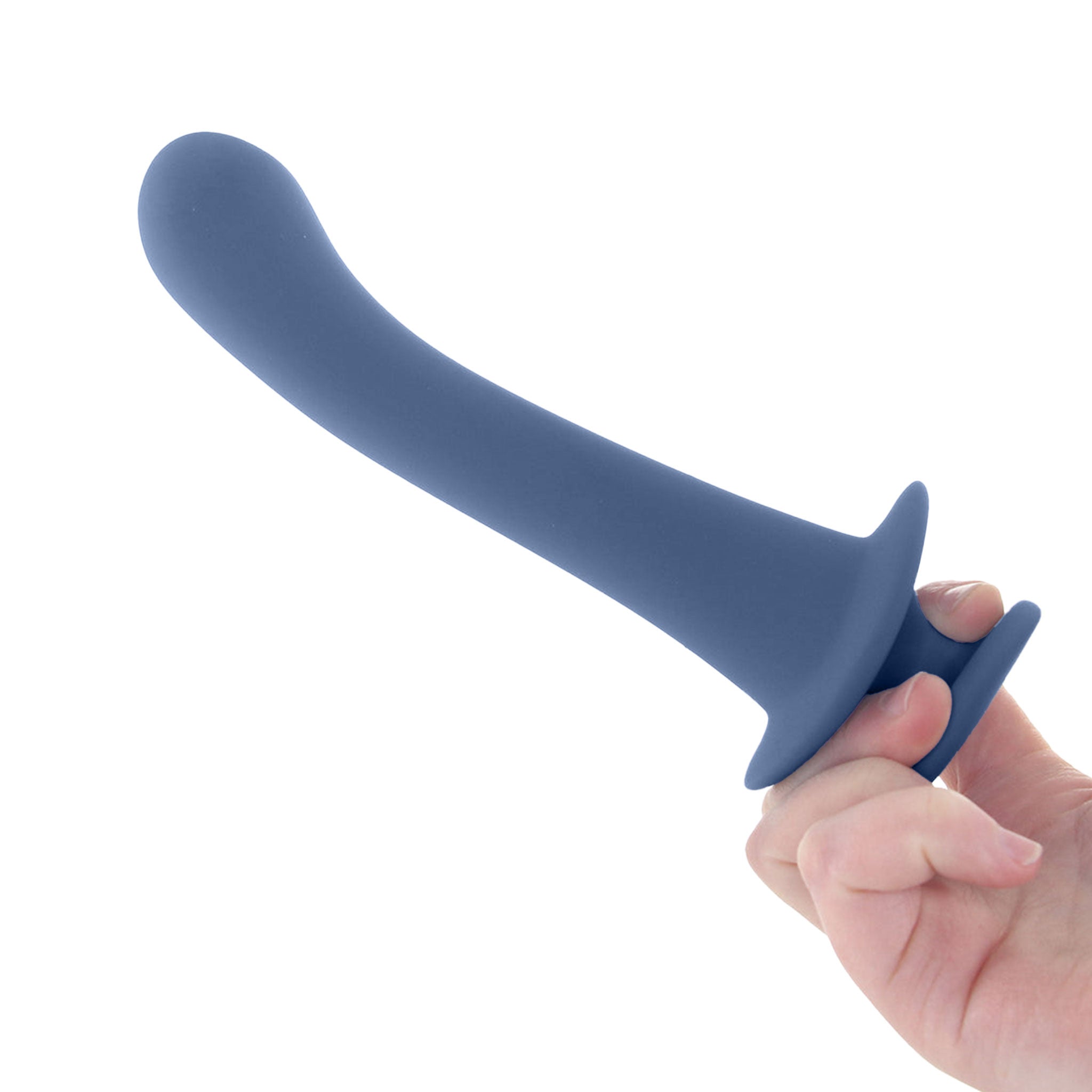Silicone dildo dong curve curved shaft soft flexible waterproof finger holder g-spot p-spot non-vibe non-vibrating stimulator anal vaginal blue periwinkle baby-blue