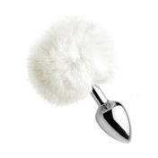 Zinc zinc-alloy metal metallic faux-fur fuzzy anal butt plug non-vibe nonvibe non-vibrating nonvibrating bunny rabbit tail cottontail bdsm bdsm-gear anal-toys animal-play pet-play costume cosplay role-play roleplay halloween accessories tailz valentines adult-toys white