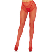 Nylon spandex elastane hosiery stocking tights pantyhose fishnet fish-net fish net french-cut crotchless open-back breathable stretchy lace feet faux lace-up groin backseam back-seam heart hearts valentines gift gifts intimates red