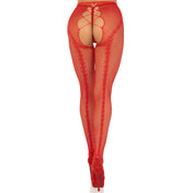 Nylon spandex elastane hosiery stocking tights pantyhose fishnet fish-net fish net french-cut crotchless open-back breathable stretchy lace feet faux lace-up groin backseam back-seam heart hearts valentines gift gifts intimates red