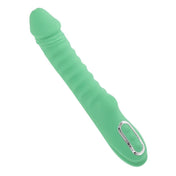 Silicone ABS-plastic phthalate-free latex-free dildo dong vibrator vibrating vibration vibe heating warming temperature temp-play temperature-play ribbed textured ribbed-shaft usb-rechargeable waterproof submersible curved tickling realistic crowned-head bulbous-nub external-stimulator chunky-base relaxed-grip ergonomic full-throttle adult-toys green
