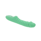 Silicone ABS-plastic phthalate-free latex-free dildo dong vibrator vibrating vibration vibe heating warming temperature temp-play temperature-play ribbed textured ribbed-shaft usb-rechargeable waterproof submersible curved tickling realistic crowned-head bulbous-nub external-stimulator chunky-base relaxed-grip ergonomic full-throttle adult-toys green