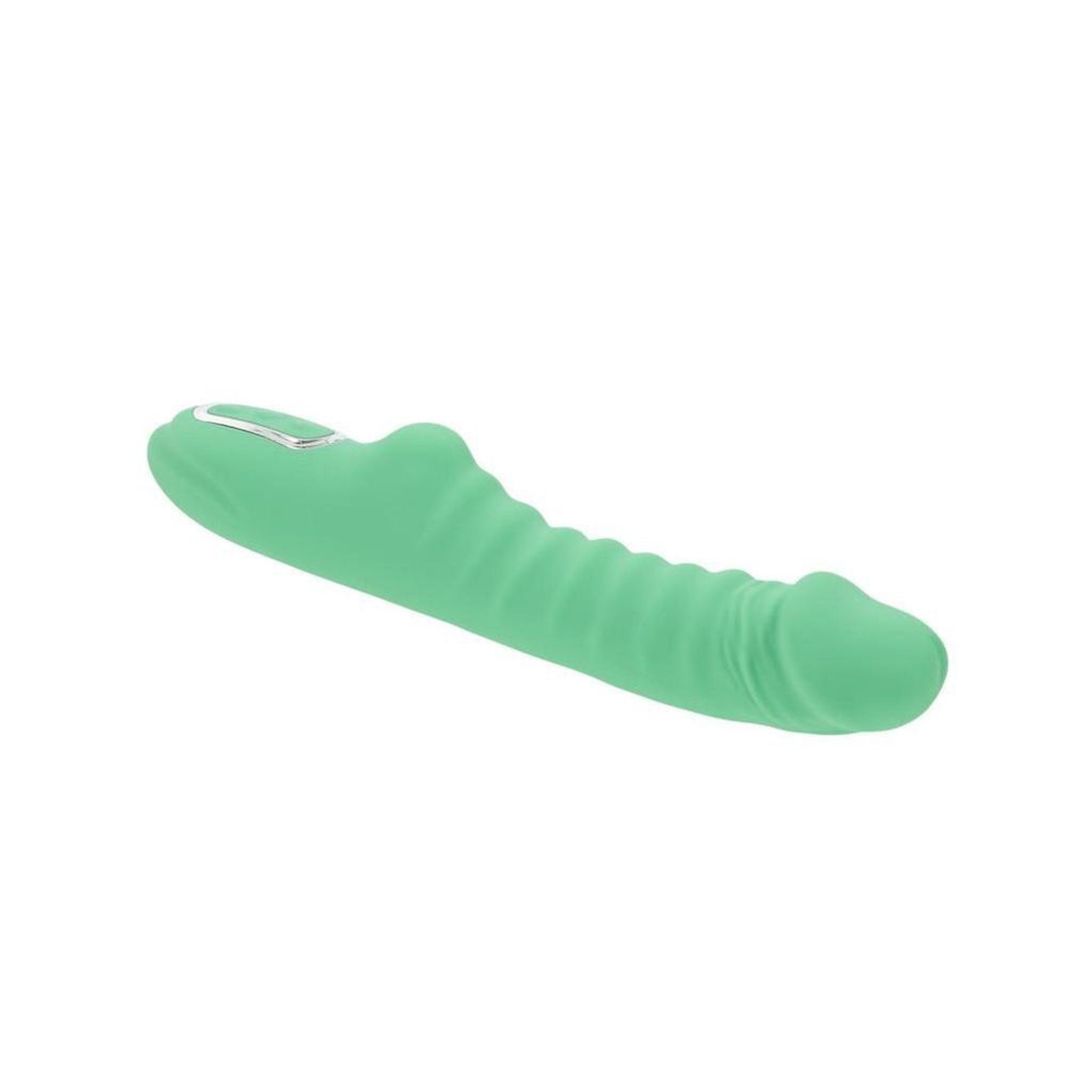 Silicone ABS-plastic phthalate-free latex-free dildo dong vibrator vibrating vibration vibe heating warming temperature temp-play temperature-play ribbed textured ribbed-shaft usb-rechargeable waterproof submersible curved tickling realistic crowned-head bulbous-nub external-stimulator chunky-base relaxed-grip ergonomic full-throttle adult-toys green