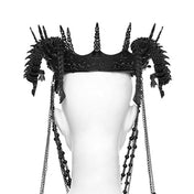 PLA polylactic-acid biodegradable bioplastic metallic-alloy iron plastic 3D-printed printed-plastic natural-stones stones accessories headgear crown removable-chains hanging-chains beaded-chain chain dragon asian-dragon snake-dragon coiled-dragon poseable ball-joints hinge-joints heterogeneous textured variable fetish fashion alt-fashion goth gothic costume cosplay halloween royalty nobility unisex black