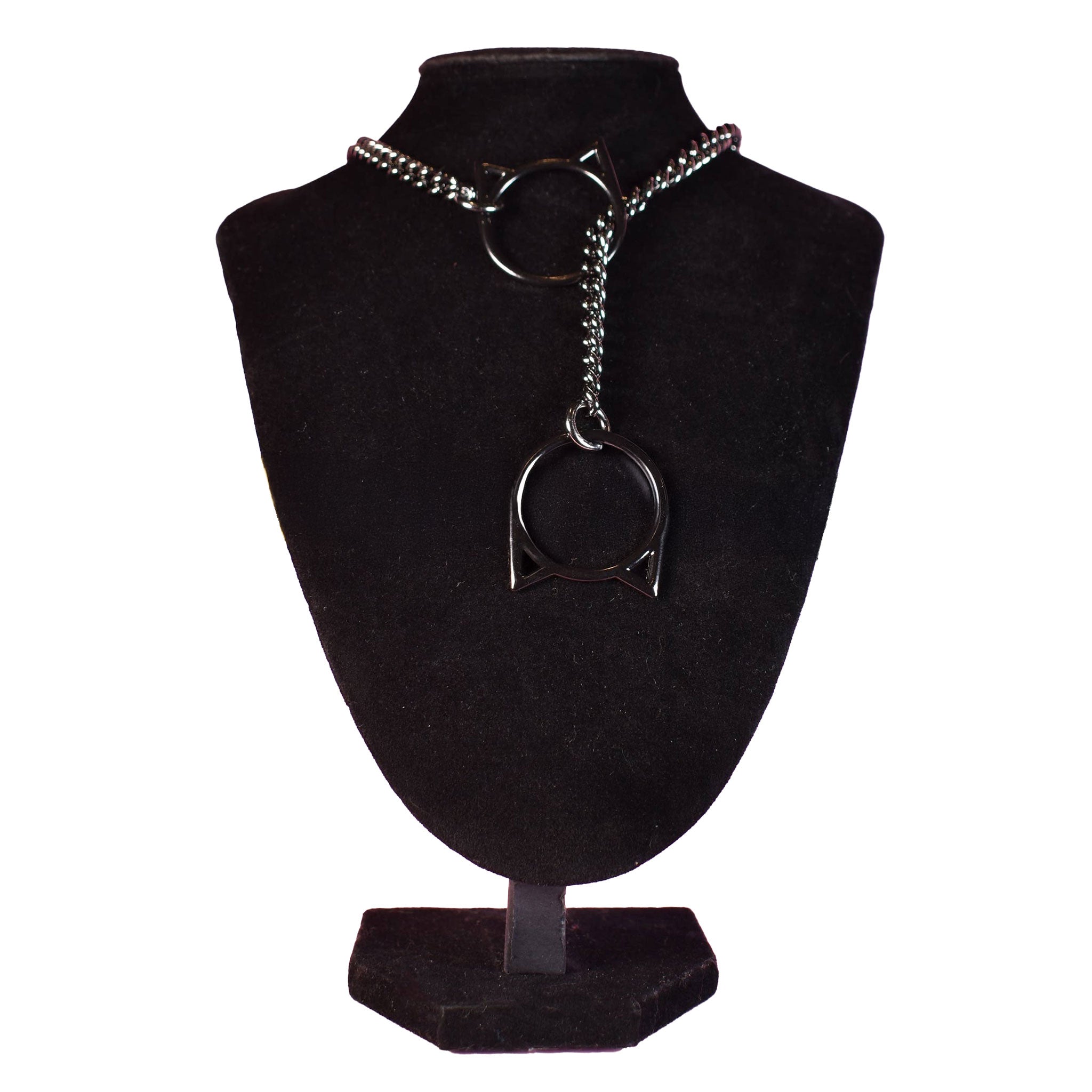 Stainless-steel chain accessories jewelry necklace collar choker choke-chain jump-chain slip-chain jump-ring cat-shaped kitty-shaped kitty-cat meow tugging pulling tugproof tug-proof fetish fashion bdsm bondage domination submission bdsm-play pet-play kitty cat kitten control bedroom gunmetal black