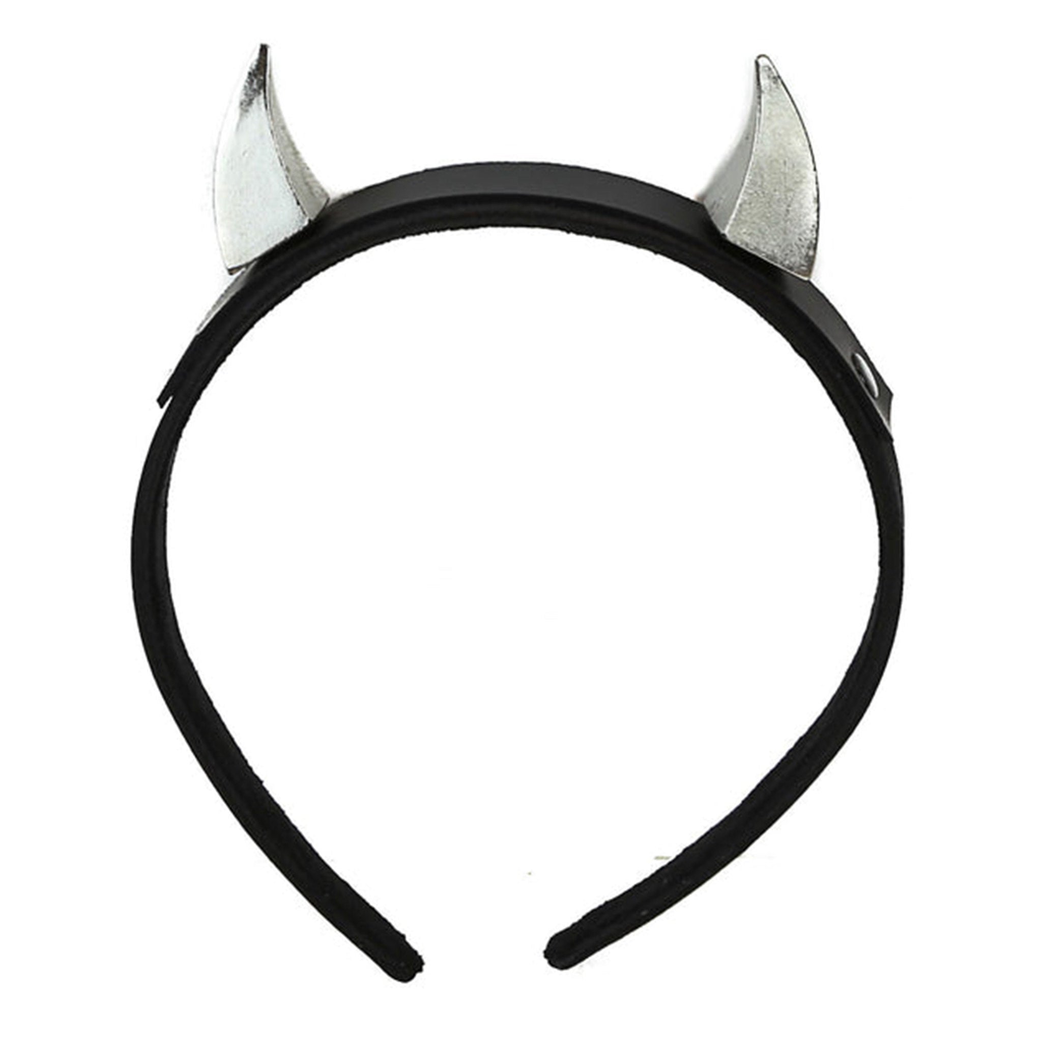 headband with spikes black leather nylon metallic horns cosplay devil costume accessory fetish gothic headpiece