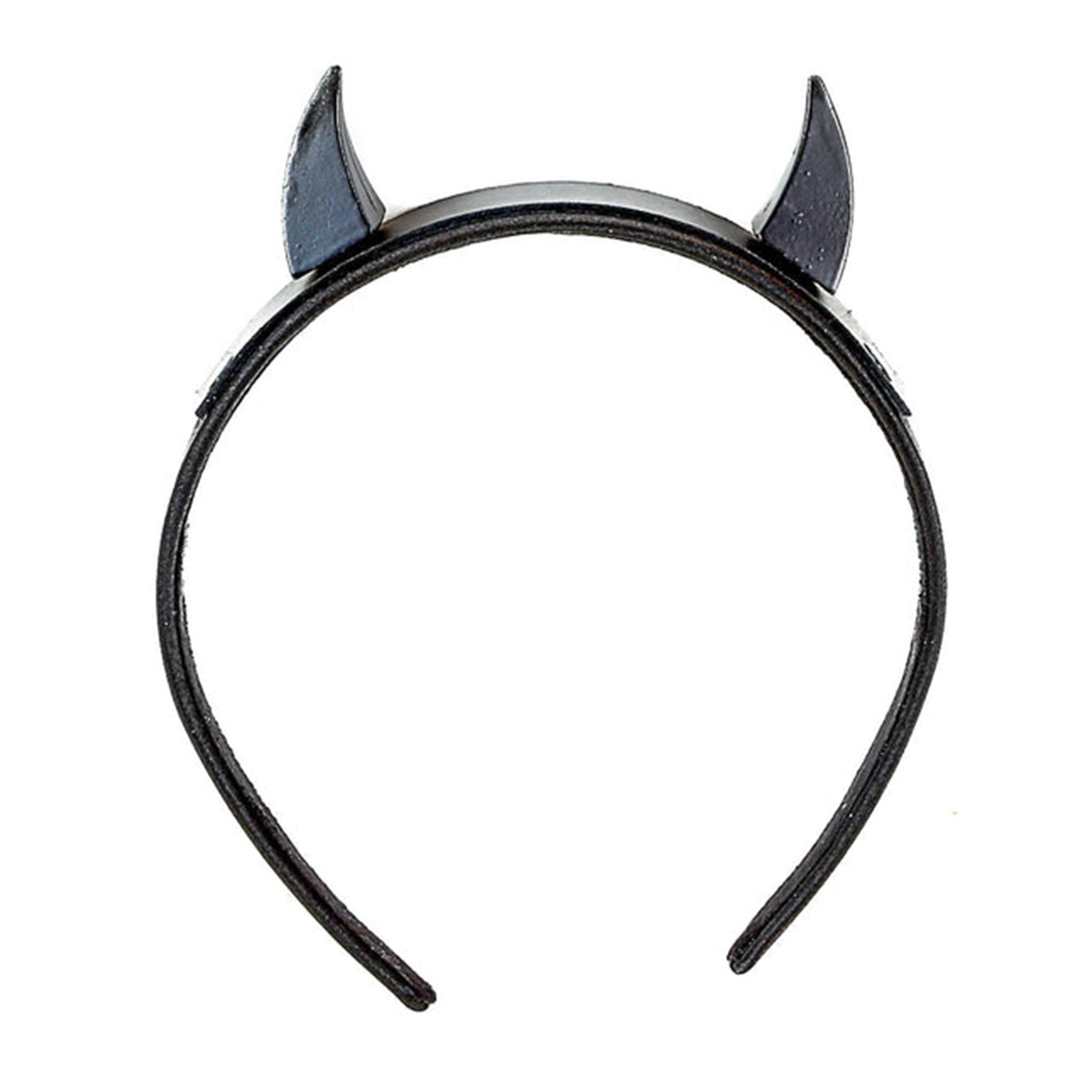 headband with spikes black leather nylon metallic horns cosplay devil costume accessory fetish gothic headpiece