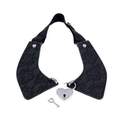 Leather faux-leather lace-etched lace accessories jewelry collar choker day-collar adjustable bra-slider locking lockable heart-lock heart-shaped elegant elegance edgy edge luxurious confidence grace sophisticated sensual secure stylish style subtle bold comfortable custom-fit all-day everyday striking fetish fashion bdsm bondage submission devotion dynamic bdsm-dynamic kink kinky kinky-play desire black silver
