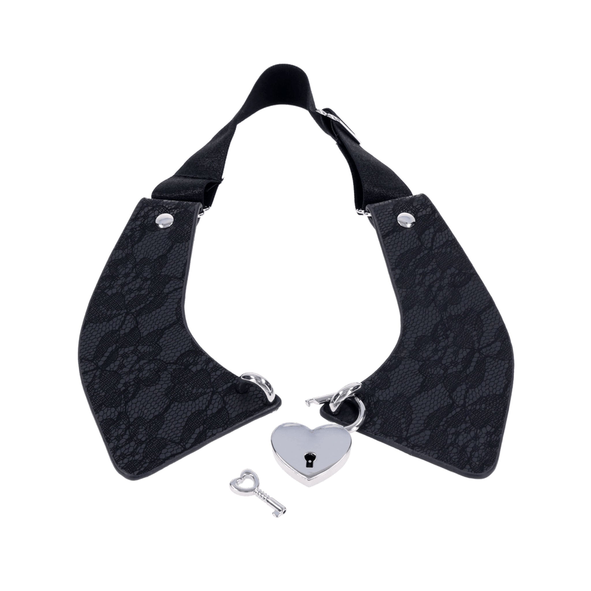 Leather faux-leather lace-etched lace accessories jewelry collar choker day-collar adjustable bra-slider locking lockable heart-lock heart-shaped elegant elegance edgy edge luxurious confidence grace sophisticated sensual secure stylish style subtle bold comfortable custom-fit all-day everyday striking fetish fashion bdsm bondage submission devotion dynamic bdsm-dynamic kink kinky kinky-play desire black silver