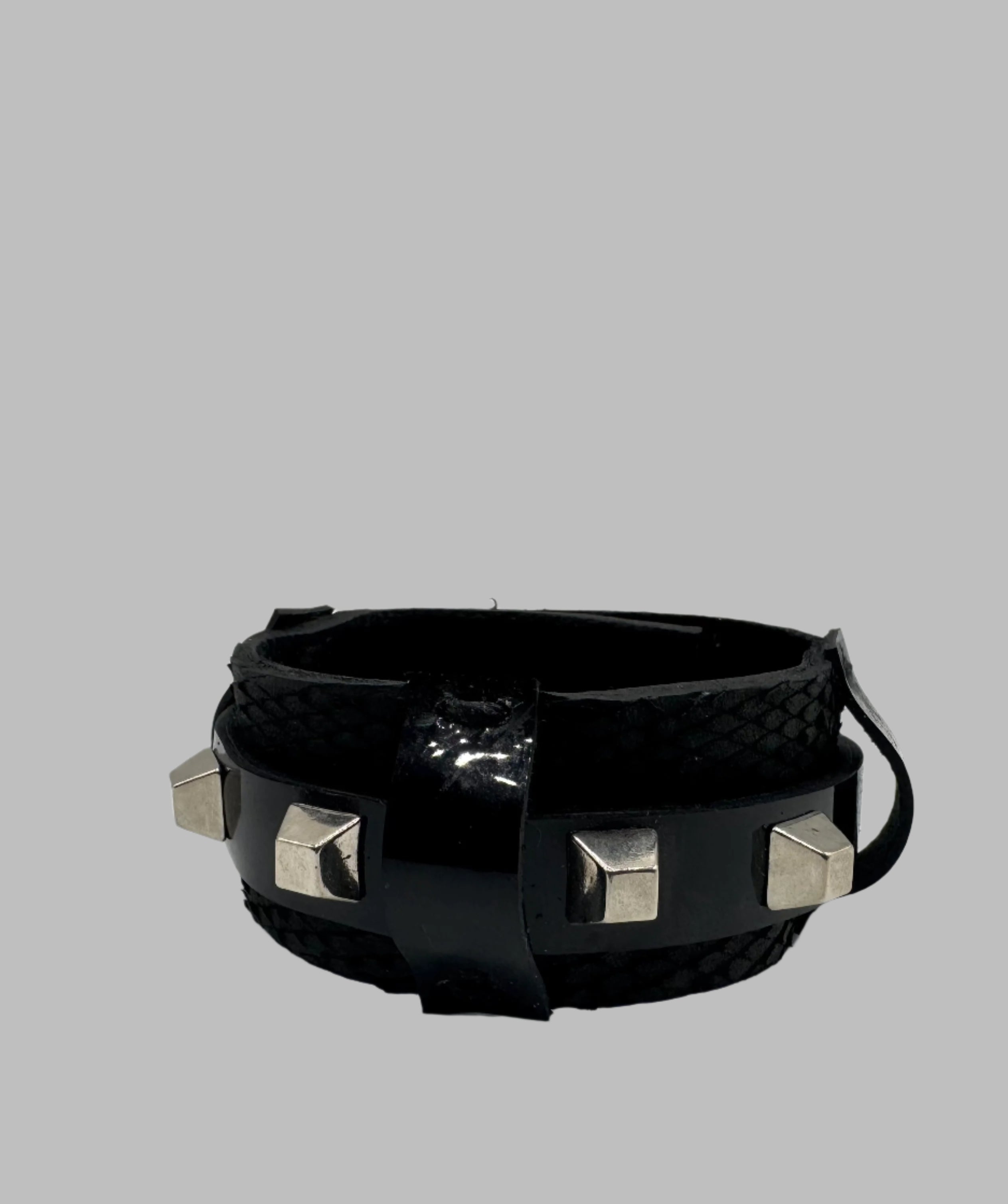 Layered Patent & Snake Leather Stud Cuff