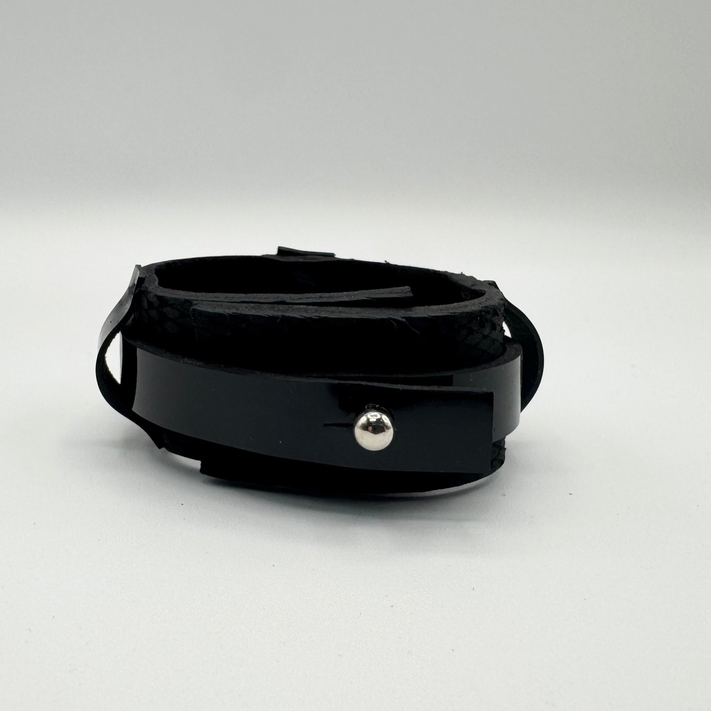 Layered Patent & Snake Leather Stud Cuff