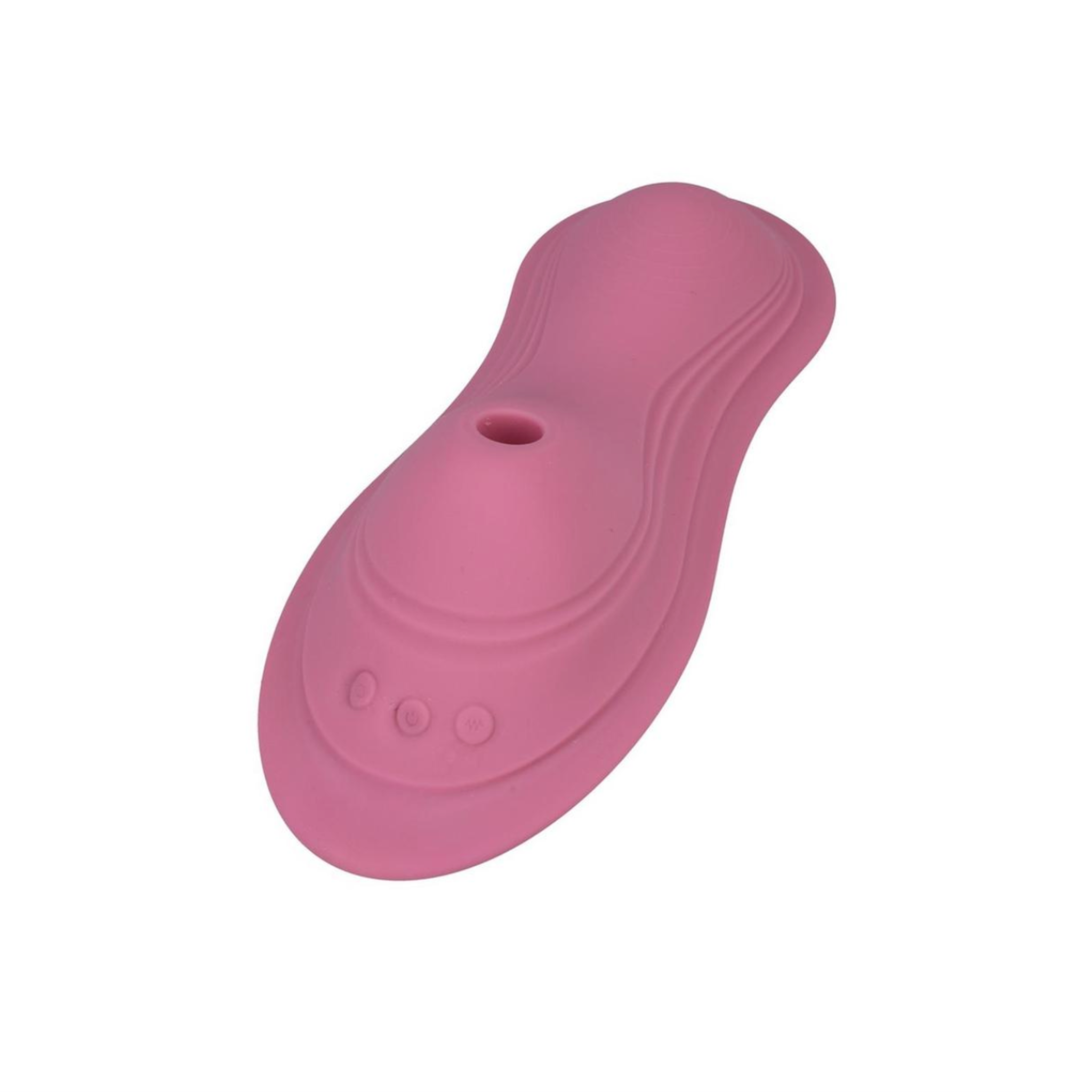 Pink pleasure seat, dual sucking and vibrating sides, health-grade silicone, wireless remote, waterproof.