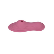 Pink pleasure seat, dual sucking and vibrating sides, health-grade silicone, wireless remote, waterproof.