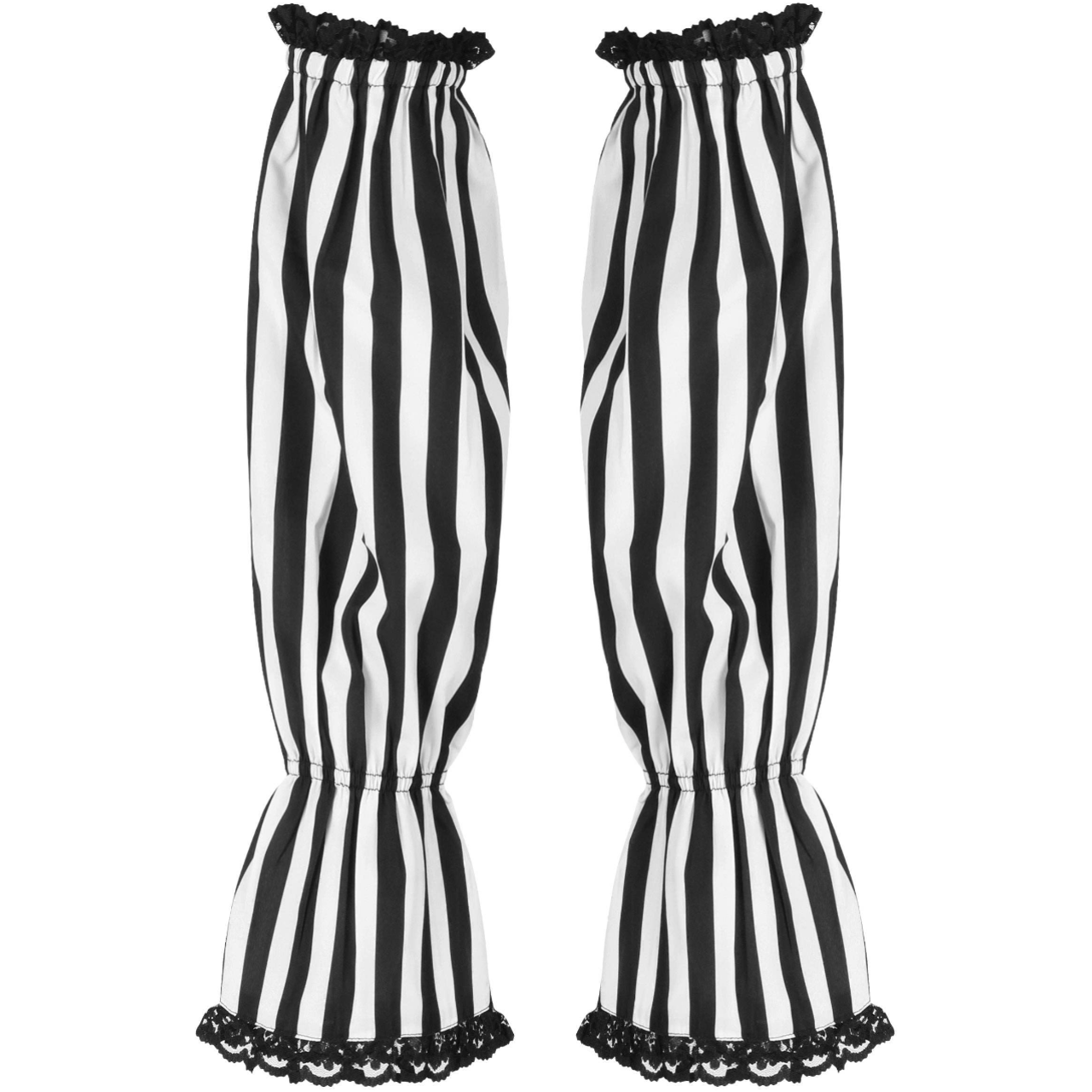 Black & White Striped Smocked Sleeves | Gothic Striped Sleeves | Pull-On Smocked Sleeves | Punk Striped Sleeves | Gothic Fashion Accessories