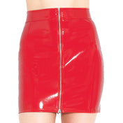 PVC vinyl bottoms skirt miniskirt mini-skirt tube zipper front-zip fantastic flashy daring shiny glossy fetish fashion alt-fashion holiday  female femme feminine womens red cherry-red silver