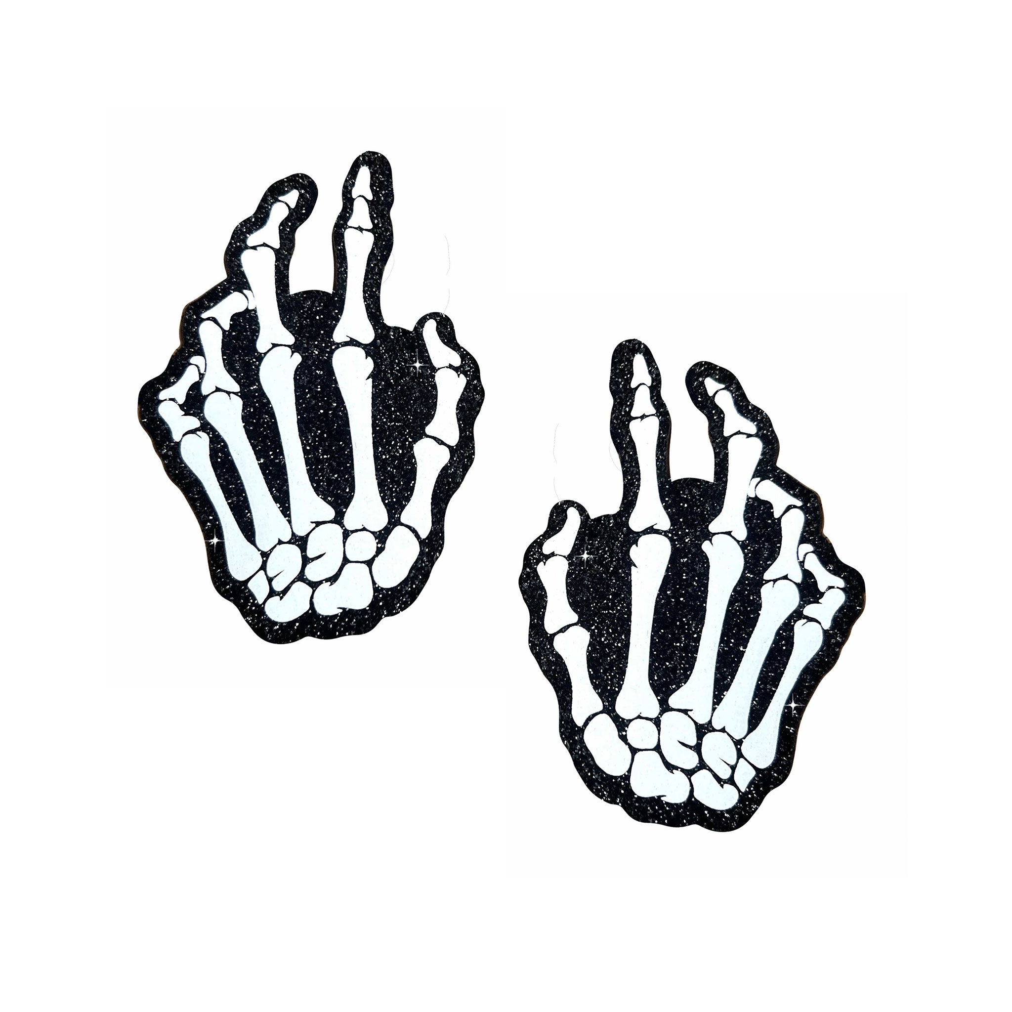 Adhesive medical-grade accessories intimates pasties nipple-pasties nipple-covers breast-shields glitter hypoallergenic latex-free bone-hands bony-hands skeleton-hands cupped-hands skeleton jack-skellington nightmare-before-christmas spooky eerie goth gothic black white