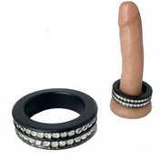 Black Metal Cock Ring with Two Rows Rhinestones
