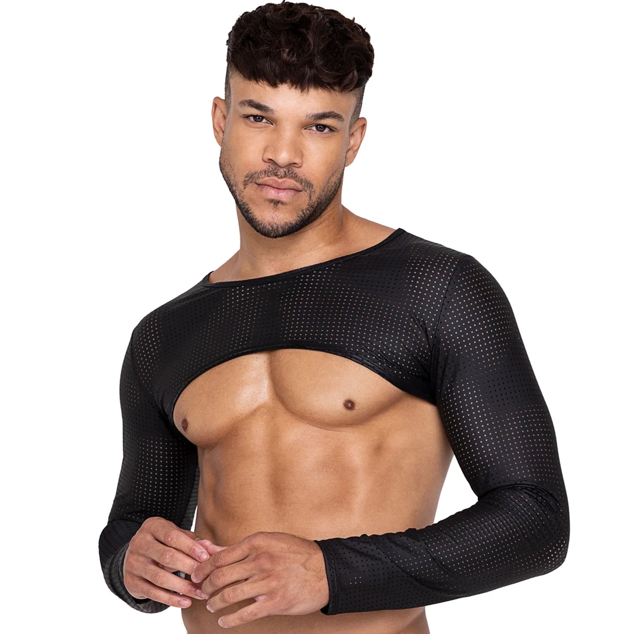 Perforated Spandex Long Sleeve Bolero Crop Top