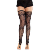 Nylon elastane Spandex hosiery stockings thigh high thigh-high thigh-hi floral lace stretchy stretch net toeloop toe loop toe-loop footless flirty edgy sexy breathable female femme feminine women pantyhose sheer fishnet fish fish-net accessories black