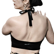 Latex rubber top croptop crop-top crop halter halterneck pleated bust tie-back tieback pin-up pinup retro style shiny party female femme feminine womens fetish fashion black