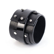 Leather premium layered wrist cuff bracelet D-ring dangling beads modern chic versatile fashion alt-fashion arm-gear accessories black