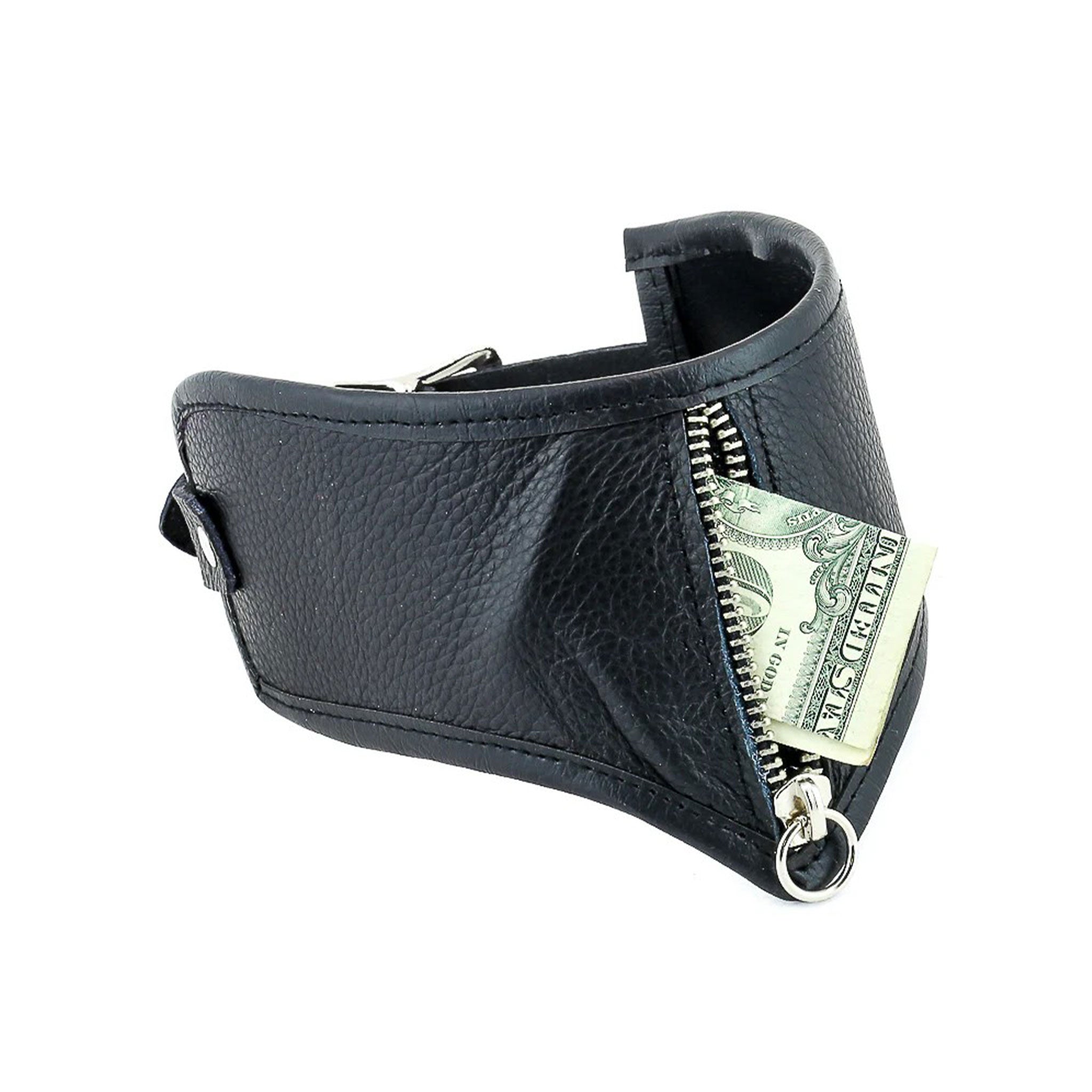 Leather genuine nylon collar posture posture-collar wallet moneykeeper money keeper money-keeper dual-purpose adjustable buckle zip zipper O-ring D-ring bondage bdsm restraint accessories black
