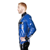 Long sleeve latex shirt, snap button closure, contrast accents, rubber dress shirt, premium fetishwear.