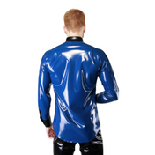 Long sleeve latex shirt, snap button closure, contrast accents, rubber dress shirt, premium fetishwear.