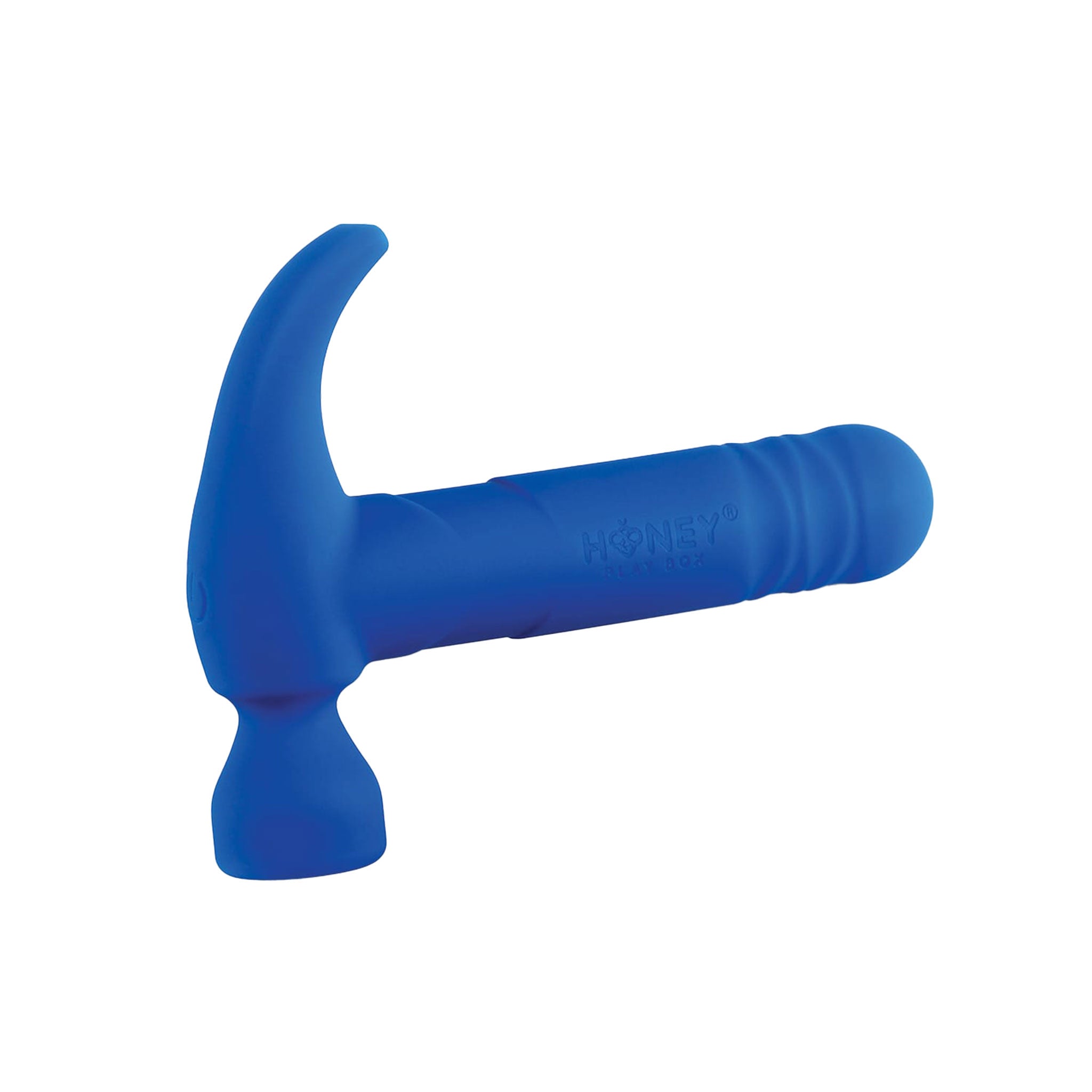Hammer vibrator, compact, flexible shaft, waterproof, blue silicone.