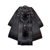 Satin ornament necktie tie neck-tie jabot ribbon gems gemstones pendant adjustable variable elastic safety-pin luxury luxurious pre-tied vampire goth gothic epicurean libertine fashion costume cosplay accessories halloween black