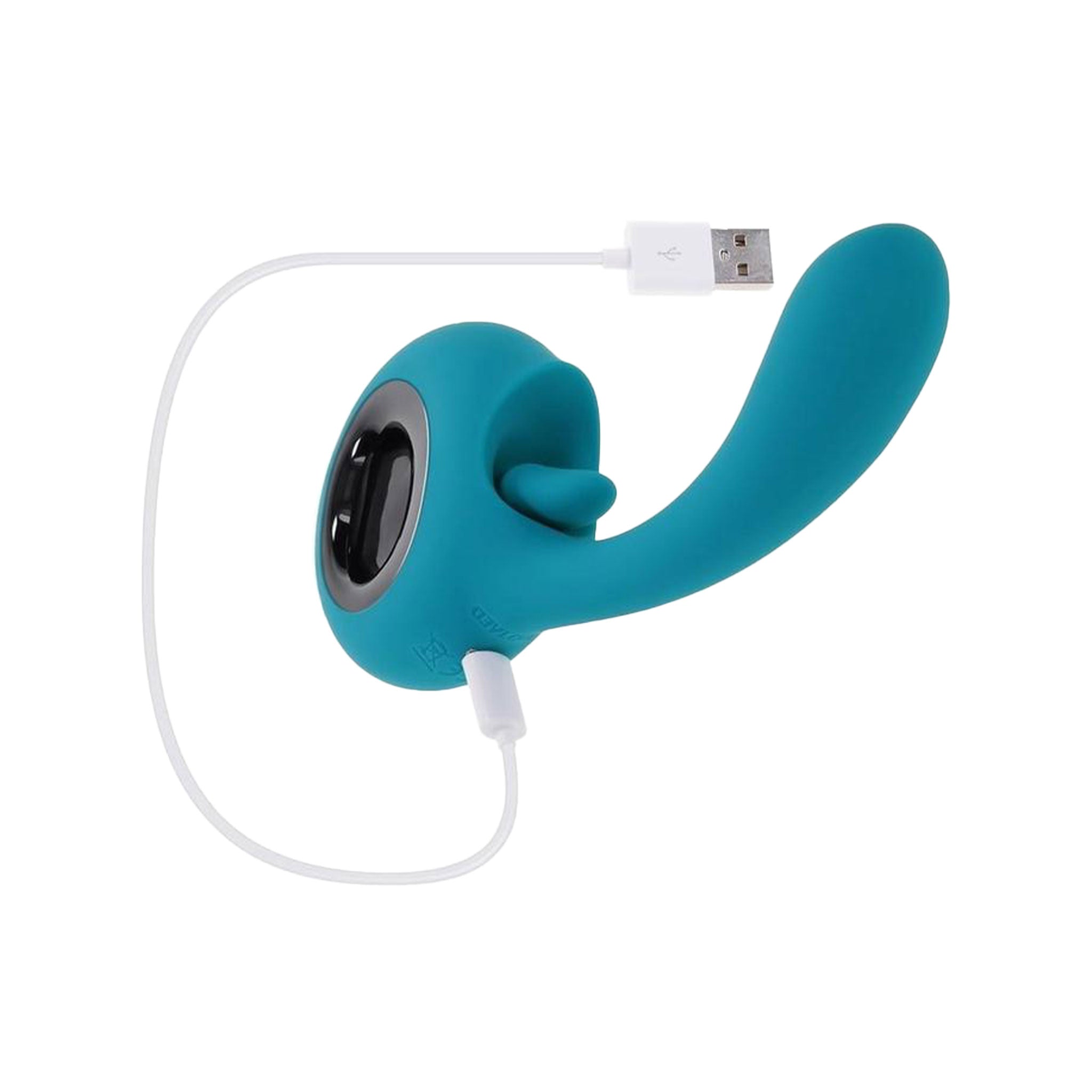 Silicone vibrator vibration vibe massager stimulator g-spot p-spot clit clitoris clitoral tongue lick licking flexible shaft angled head ringed handle ergonomic unique adult-toys blue teal turquoise