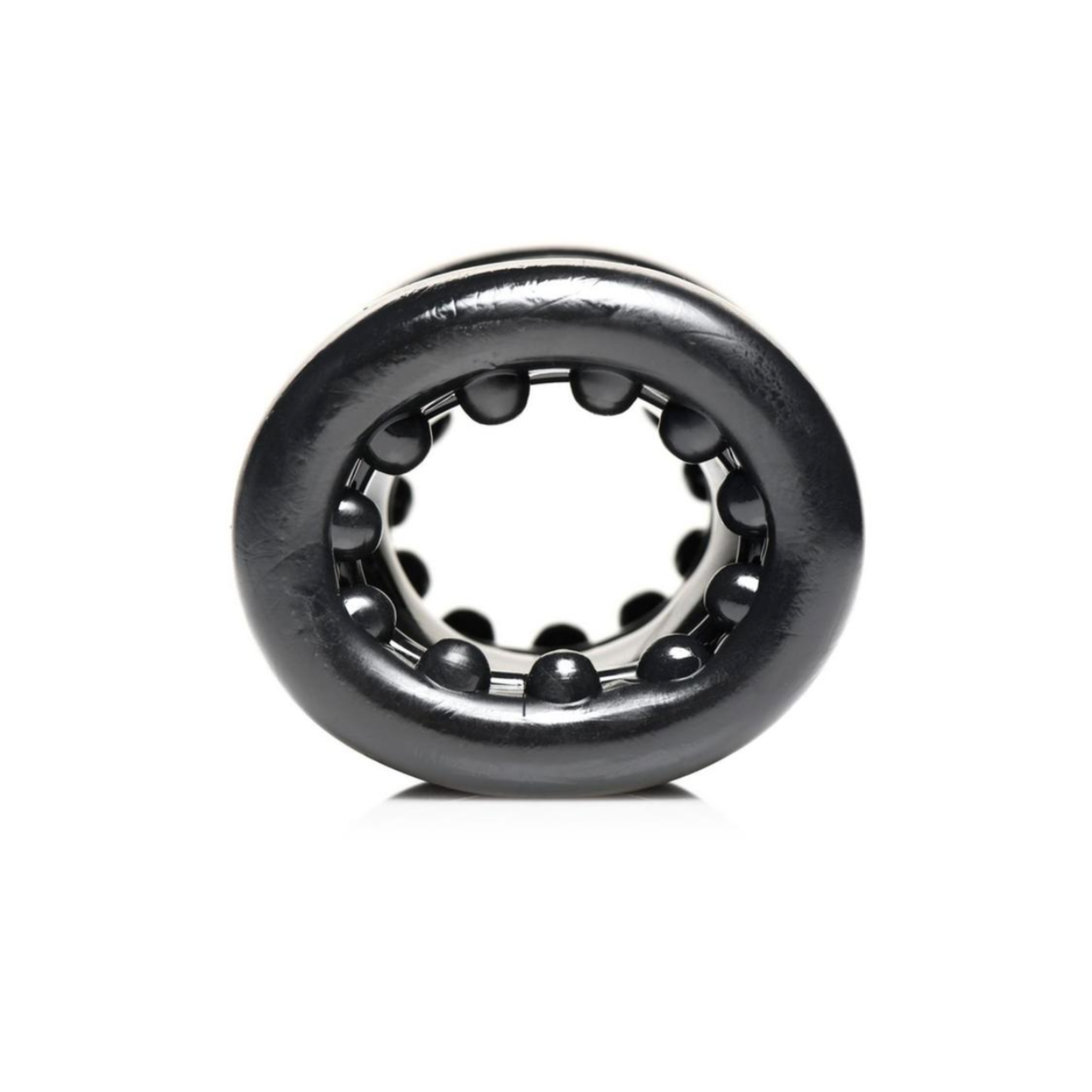 Master Series Ball Stack ball stretcher black, textured TPE cock ring tunnel, ball separator with stimulation nubs, stretchy ball stretcher sex toy, fetish cock and ball gear, male enhancement BDSM toy, Fetish Factory CBT toy