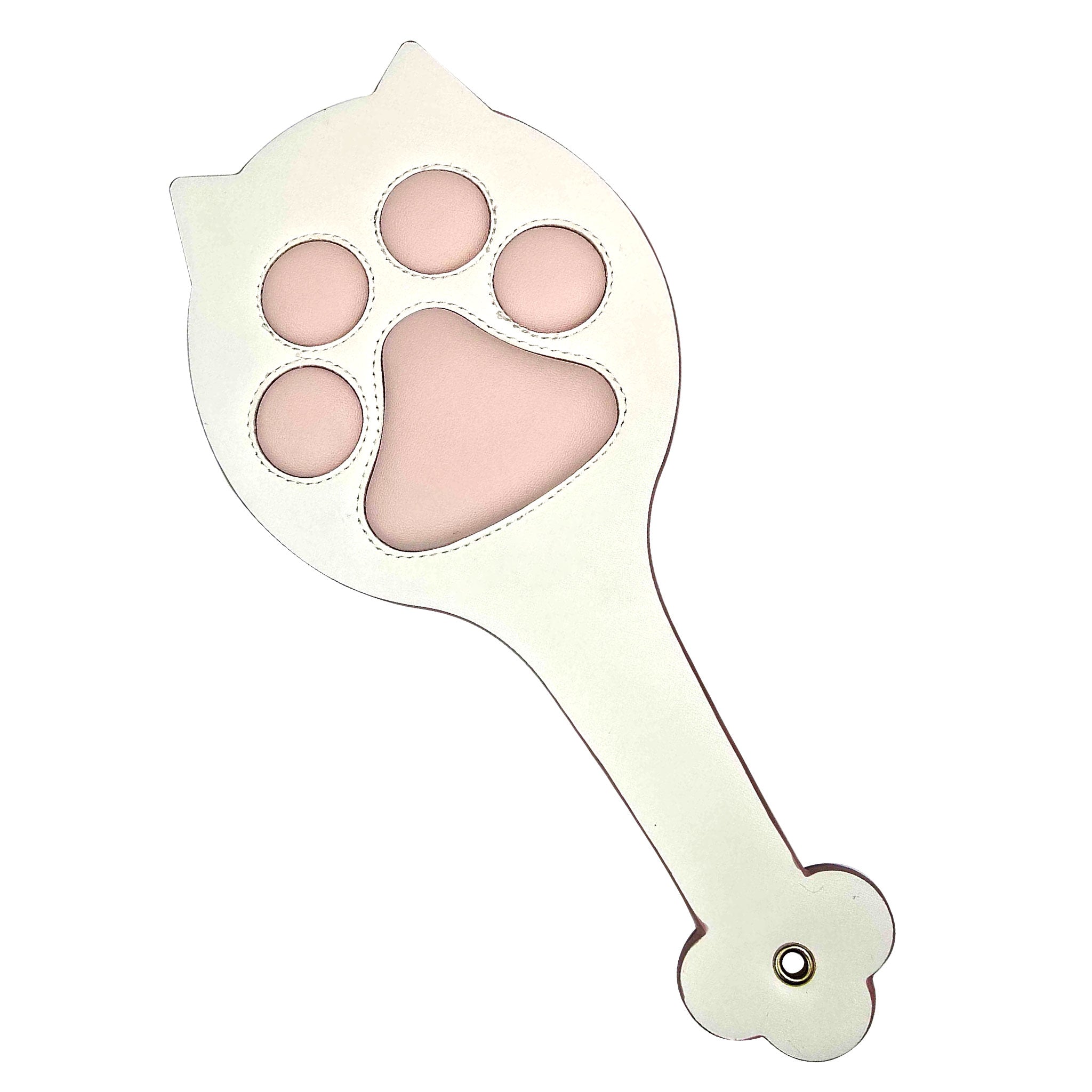 Leather vegan-leather paddle spanking-paddle paw-shaped cat-shaped cat-ears toebeans toe-beans padded fetish bdsm sadism masochism discipline impact impact-toys impact-play kink kinky kinky-play animal animal-play pet-play cat bad-kitty kitty kitten adult-toys white pink animal-print animal-stripes