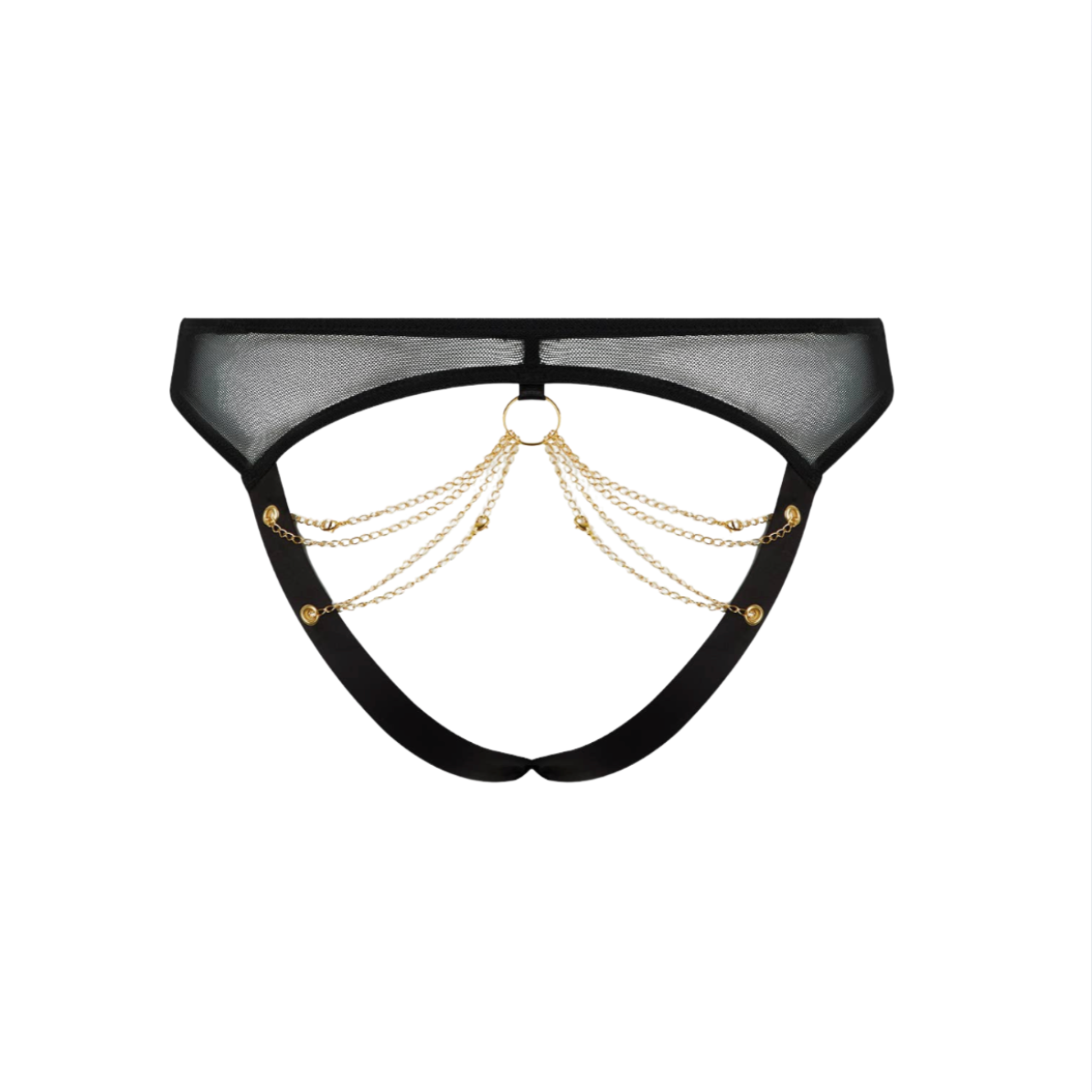 mesh chain open back panty gold chain draped grommet o-ring hipster cheeky open caged back lingerie sexy mesh underwear fetish factory exclusive intimate wear